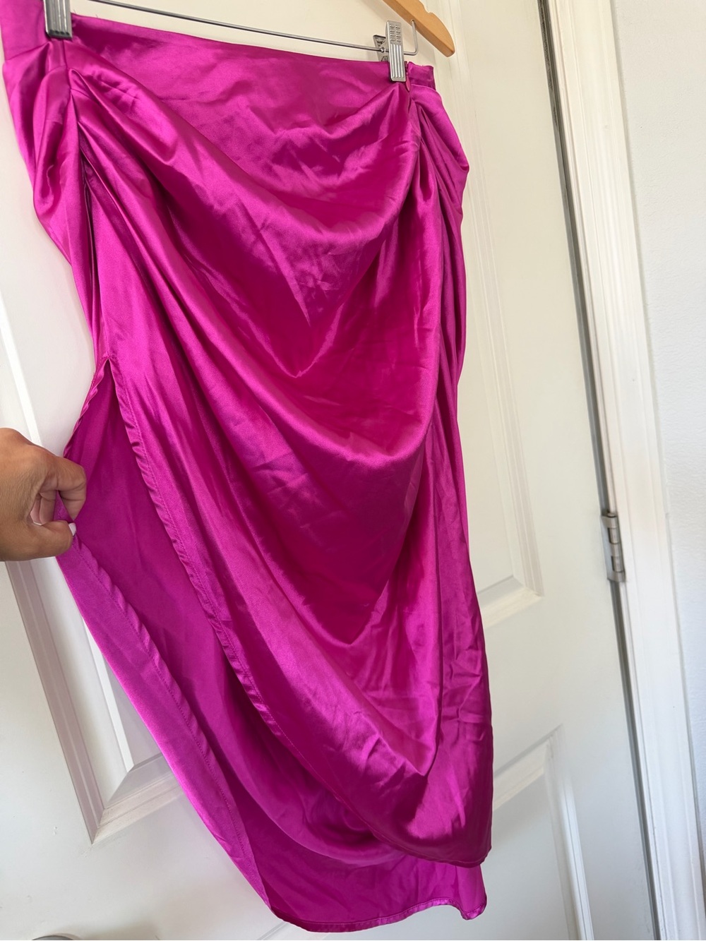 Satin Draped Slip Skirt - Fuchsia